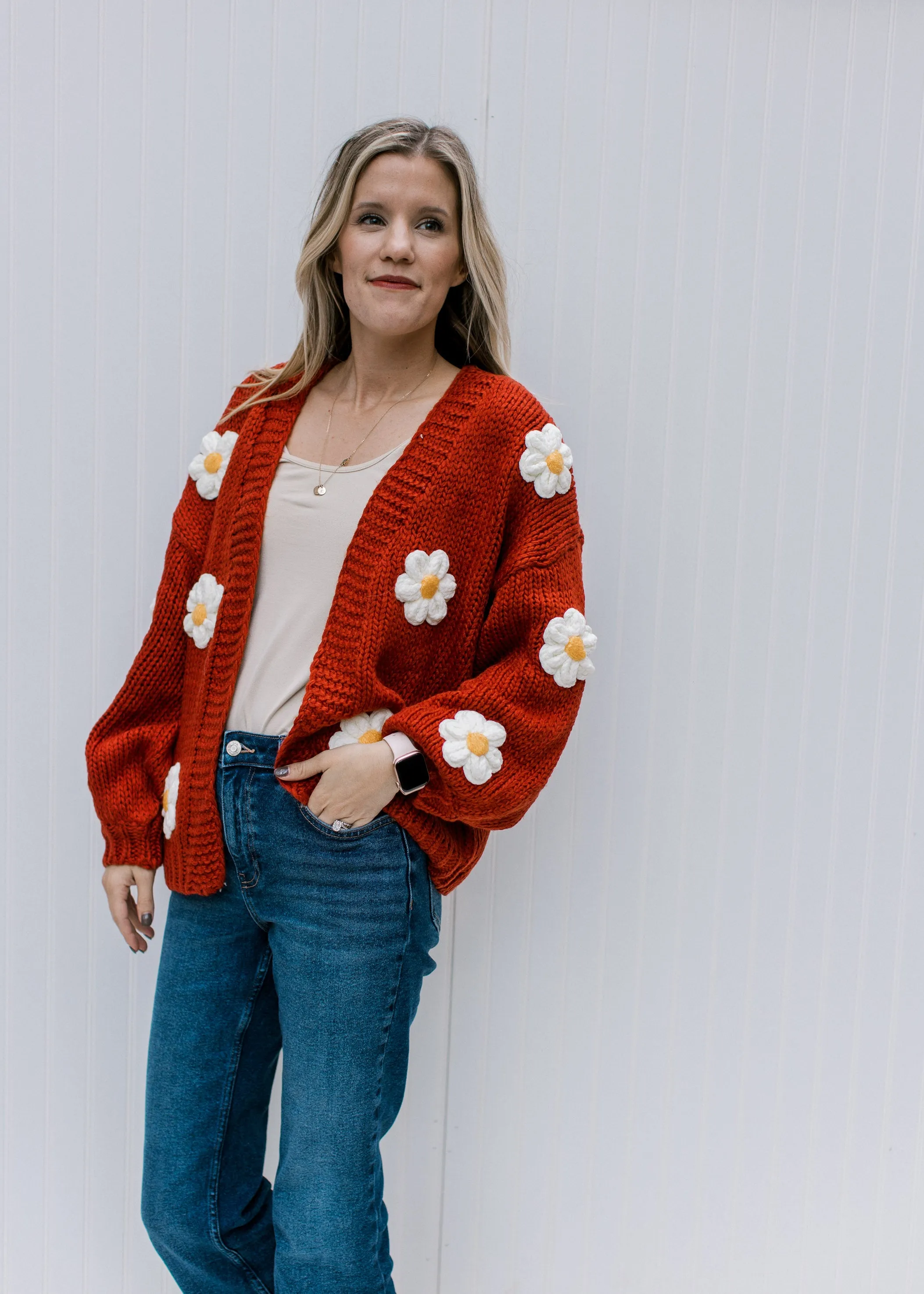 X Rust Daisy Cardigan