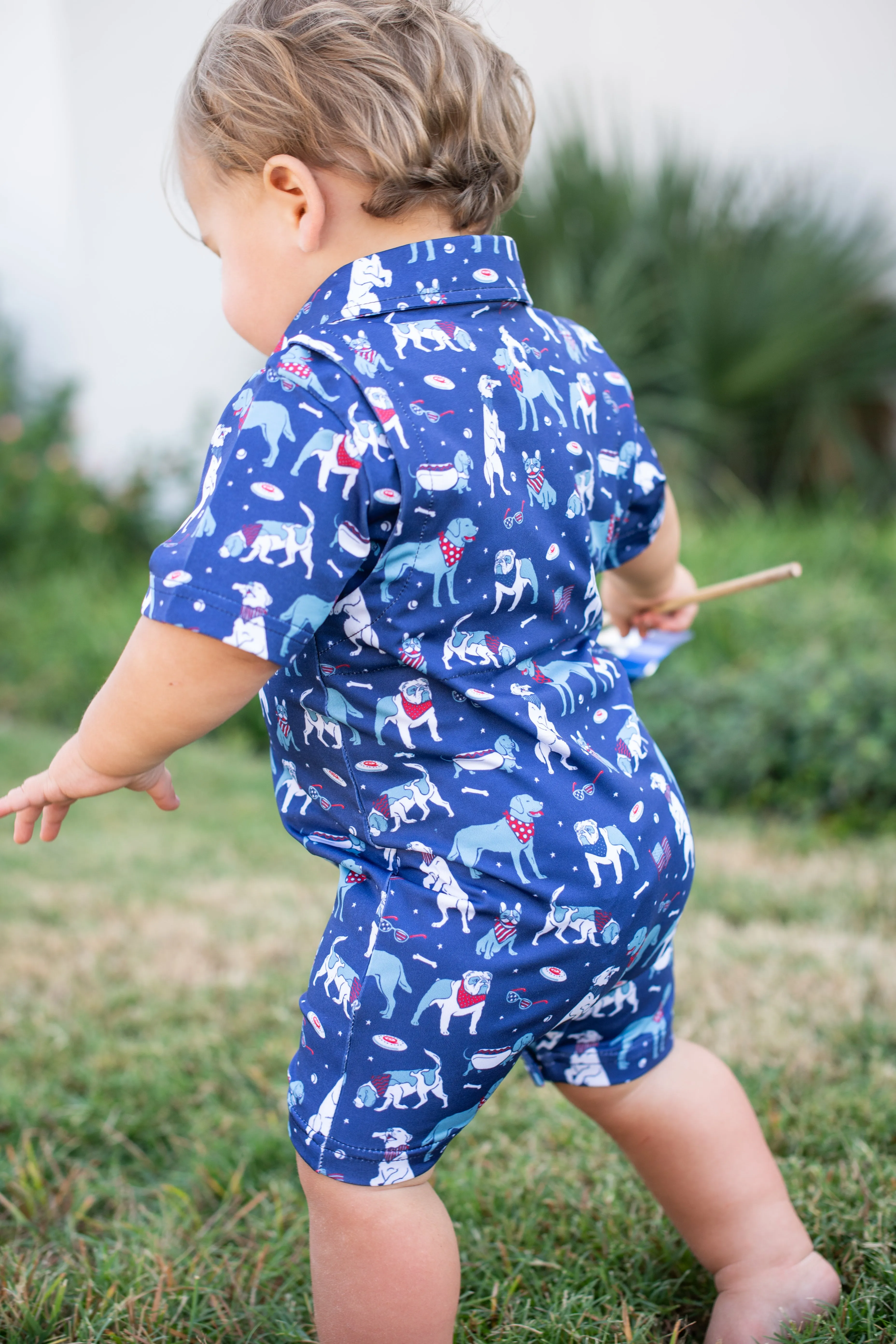 Yankee Doodle Dogs Polo Short Sleeve Romper